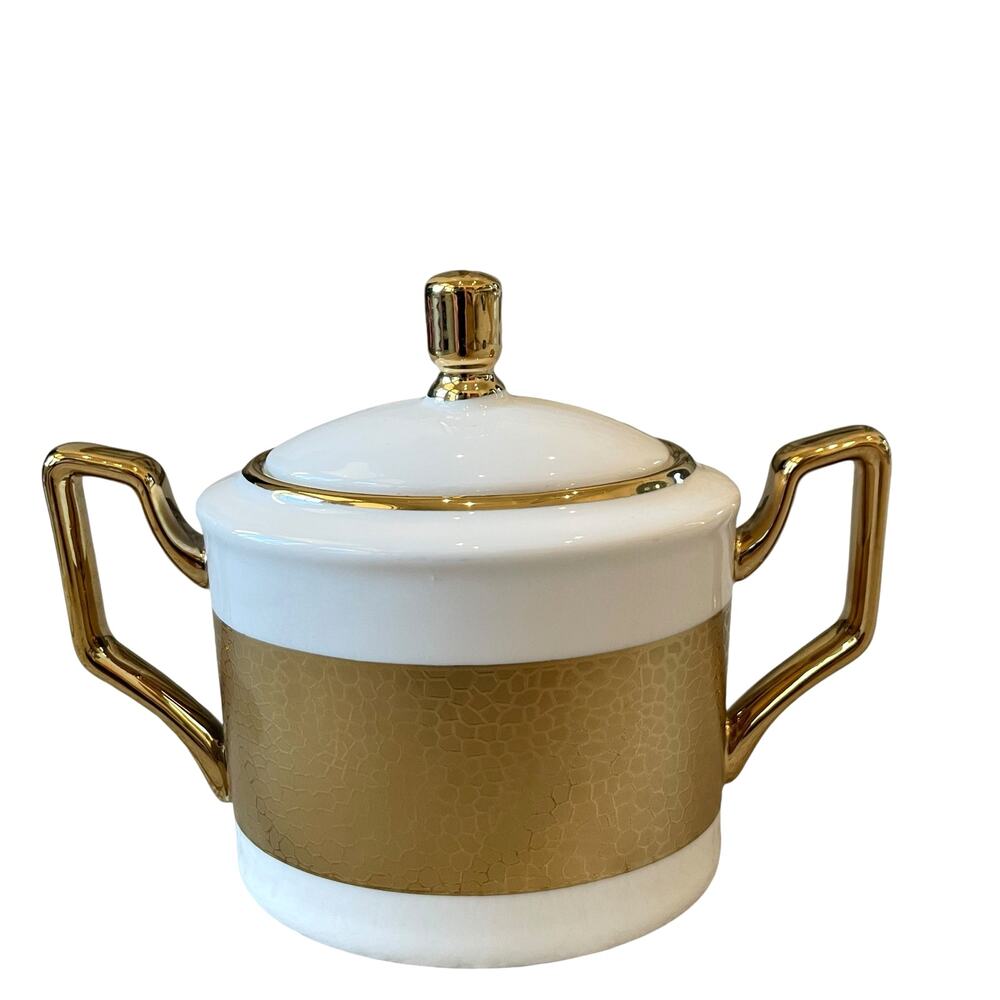 Yedi Sugar Bowl with Lid Glam Gold & White Bone China New